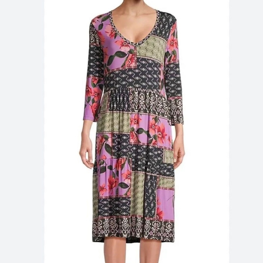 Johnny Was Zanda Patchwork Jersey Midi-Dress Small NWT $185